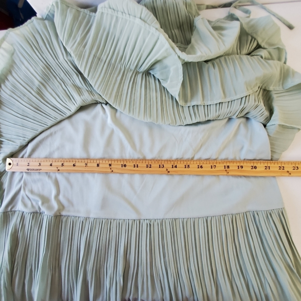 Lulus Blowing Kisses Pleated One Shoulder Mini Dress XL Tiered Sage Green NEW - Picture 8 of 12